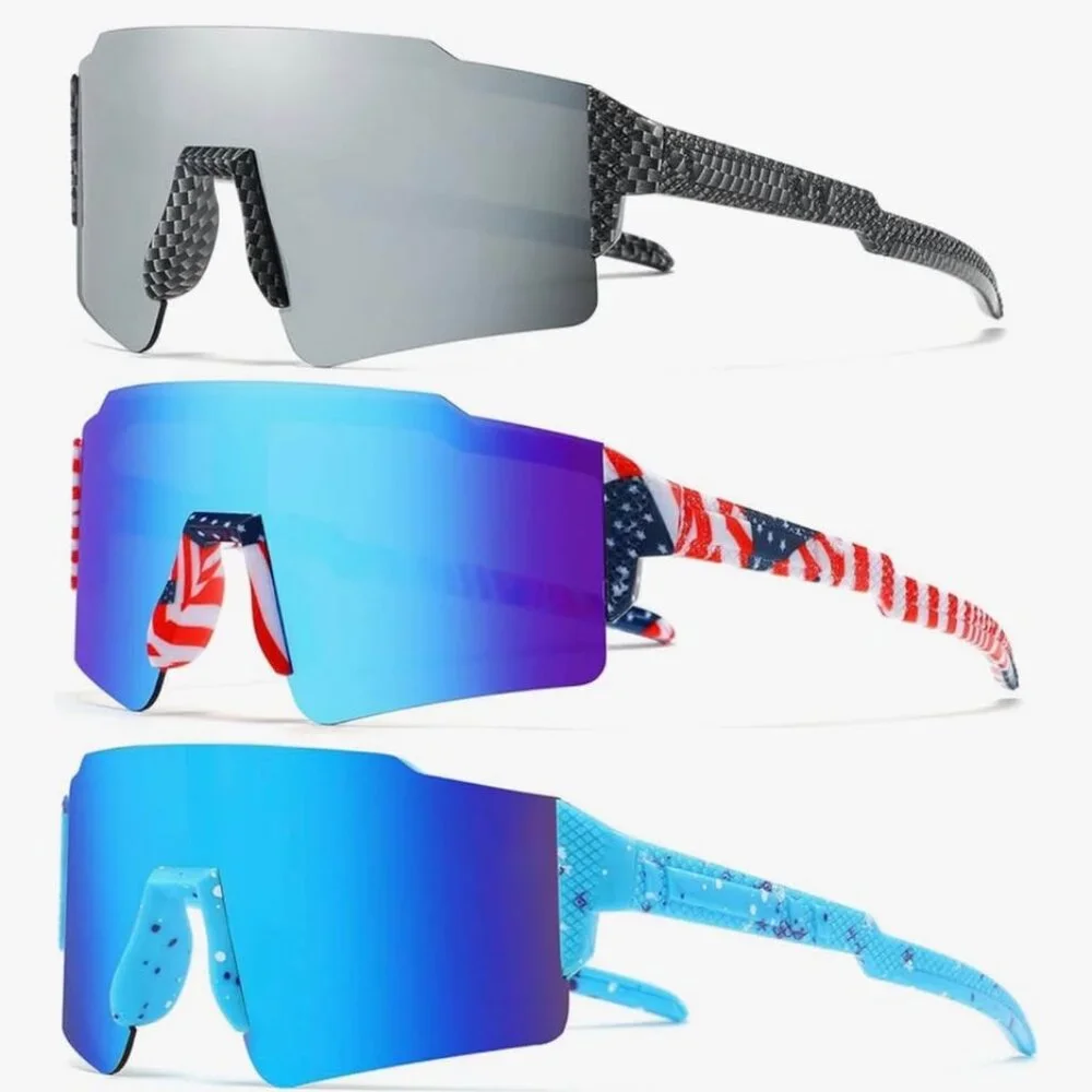 3 pcs. Youth Baseball Glasses-UC400-Ages 7-12-Checked/American Flag/Teal Splatte
